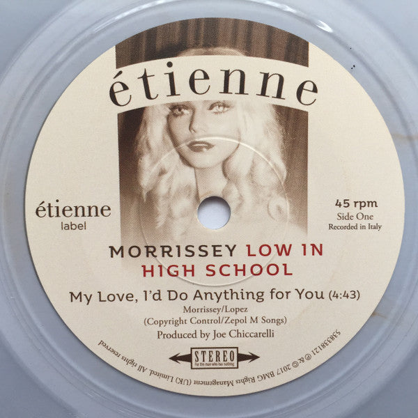 Image of Label Cover of 6x7" - VG+/VG+ - MORRISSEY, Low In High School ( tienne; 538338190, Europe 2017, Box Set, 6 Cards, Clear Vinyl), ,  - 2556236S