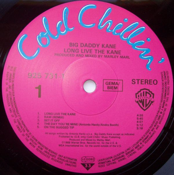 Image of Label Cover of LP - VG/G+ - BIG DADDY KANE, Long Live The Kane (Cold Chillin'; 925 731-1, Europe 1988), Sticker ghosts and wear / creases on sleeve,  - 1316630C