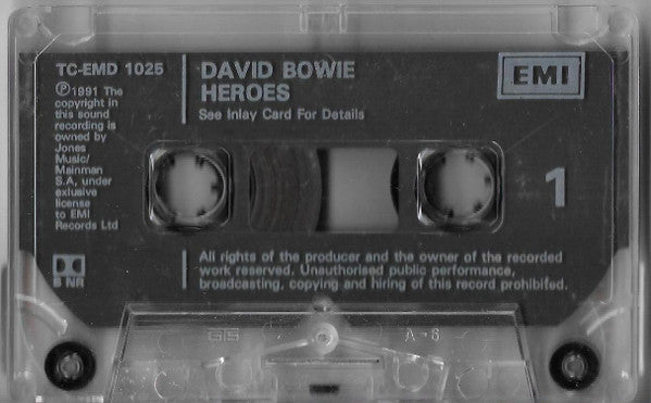 Image of Label Cover of Cassette - VG+/VG+ - DAVID BOWIE, "Heroes" (EMI; TCEMD 1025, UK 1991 Reissue, Remastered), ,  - 2636060E