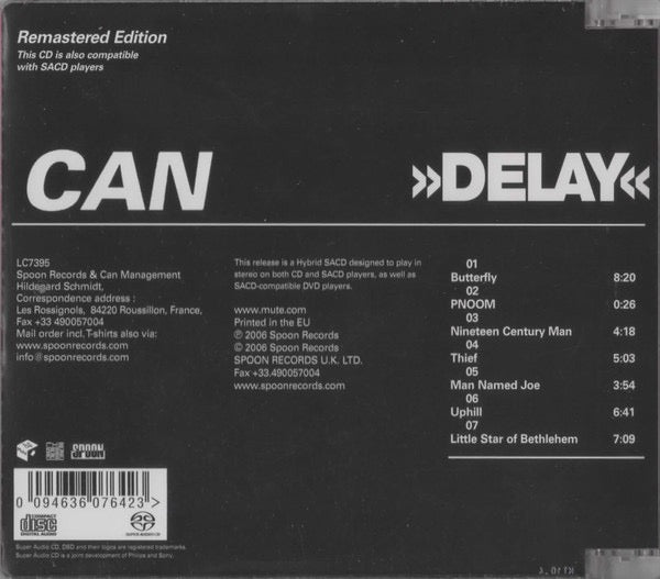 Image of Back Cover of CD - VG+/VG - CAN, Delay 1968 (Spoon Records; SPOONSA12, UK & Europe 2006 Reissue, Super Jewel case, Booklet, SACD, Hybrid, Remastered), ,  - 3316582C