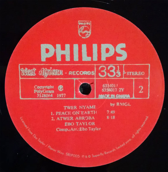 Image of Label Cover of LP - VG+/EX - EBO TAYLOR, Twer Nyame (Superfly Records ; SRLP005, France 2012 Reissue, Insert), , Reissue by label formed by record store in Paris. Strictly limited to 1000 copies.Pressed on 180 gram vinyl with authentic paste-on covers printed in Japan.Includes 25x25cm double-sided insert on card stock. - 4026314E