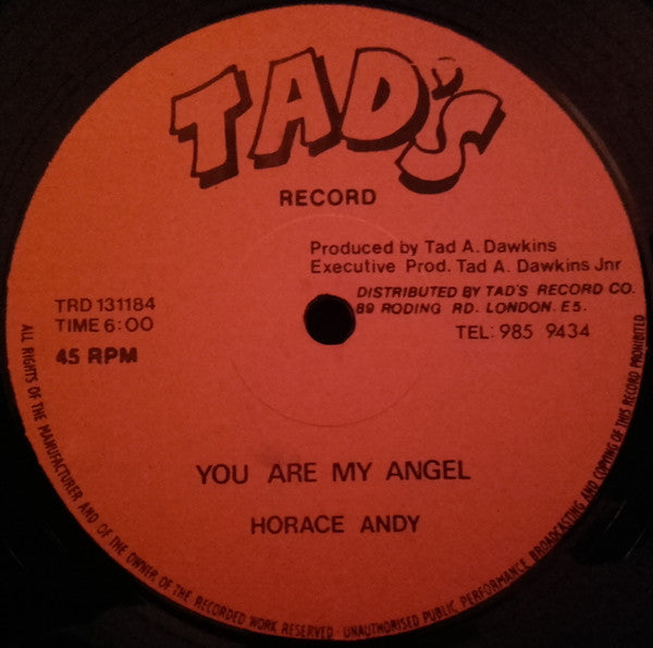Image of Label Cover of 12" - VG+/VG - HORACE ANDY, You Are My Angel (Tad's Record; TRD 131184, UK 1984, Company Sleeve), Light scuffs, plays VG+. In lovely company sleeve.,  - 0816537C