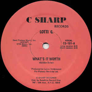 Image of Front Cover of 4925106E: 12" - LOTTI G., What's It Worth (C Sharp Records; CS-101, US 1982)   /EX