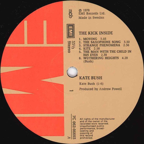 Image of Label Cover of LP - VG/G - KATE BUSH, The Kick Inside (EMI; 7C 062-06603, Sweden 1978, Non Laminated Sleeve. No Black Line Border on Front Sleeve.), Small split on spine.,  - 2616337C