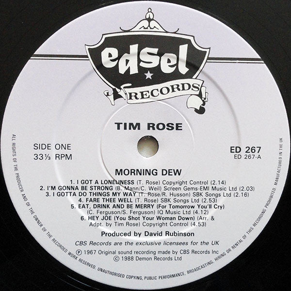 Image of Label Cover of 3044241S: LP - TIM ROSE, Morning Dew (Edsel; ED 267, UK 1988 Reissue) Strong VG, Stickers on sleeve- A bit too stuck to remove  VG/VG