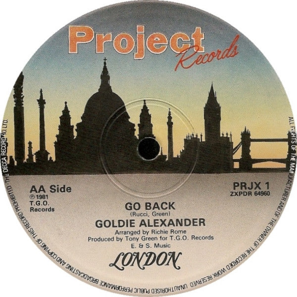 Image of Back Cover of 5114462C: 12" - GOLDIE ALEXANDER, Show You My Love / Go Back (Project Records; PRJX 1, UK 1981)   /G