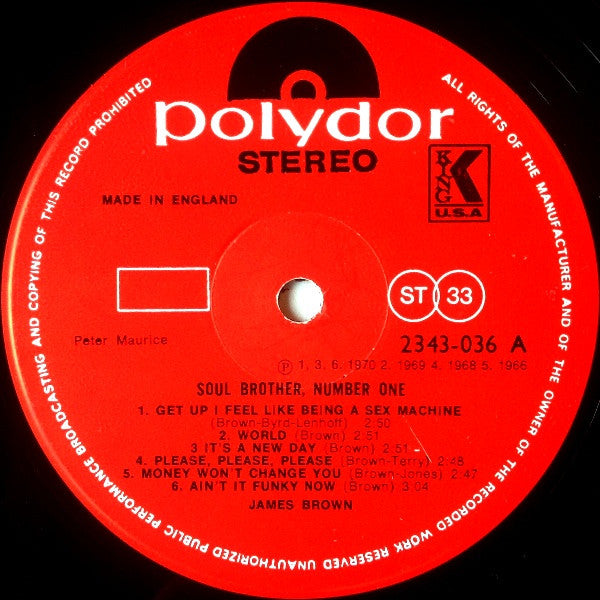 Image of Label Cover of LP - VG/VG - JAMES BROWN, Soul Brother No. 1 (Polydor Red Label; 2343 036, UK 1971, Textured Sleeve), ,  - 1926120E