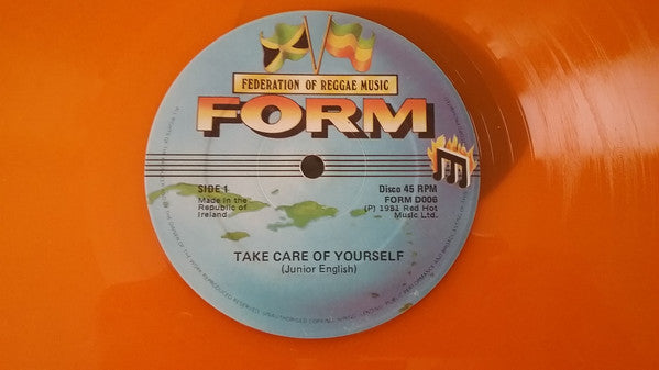 Image of Front Cover of 0414013C: 12" - JUNIOR ENGLISH, Take Care Of Yourself / Sick & Tired (FORM; FORM D006, Ireland 1981, Plain Sleeve, Clear Orange Wax) Marks on vinyl. Plays with some background noise.  /G