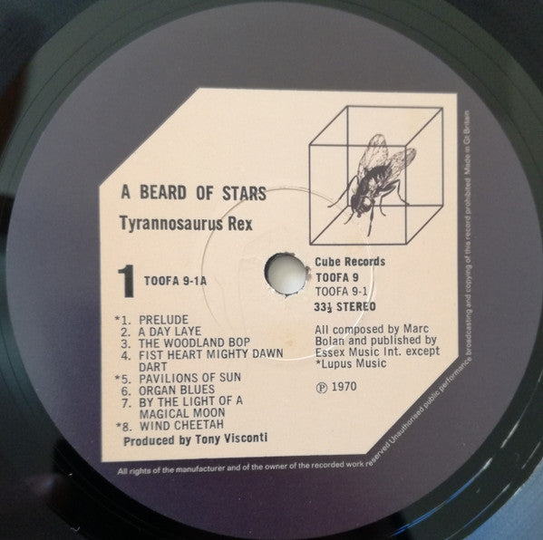 Image of Label of 3224344E: 2xLP - TYRANNOSAURUS REX, A Beard Of Stars / Unicorn (Cube; TOOFA 9, UK 1972, Gatefold) "A Beard" is G+, Unicorn is VG  VG/G+