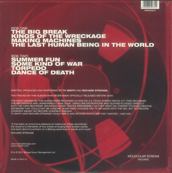 Image of Back Cover of LP - NEW/NEW - TV SMITH & RICHARD STRANGE, 1978 (Molecular Scream Records; MS0002LP, UK 2021, Inner, Record Store Day 2021,  Transparent Red, Download ), ,  - 1736060E