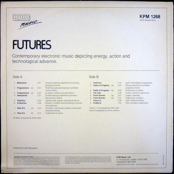 Image of Back Cover of LP - VG/VG+ - ANDY CLARK / SIMON JEFFERIS, Futures (KPM Music; KPM 1268, UK 1982), ,  - 3946088S