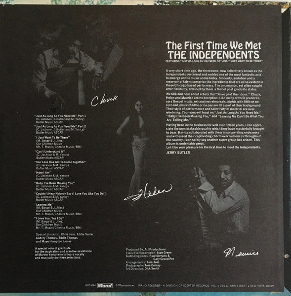 Image of Back Cover of LP - VG+/VG - INDEPENDENTS, The First Time We Met (Wand; WDS694, US 1972), Light marks,,  - 2226070E