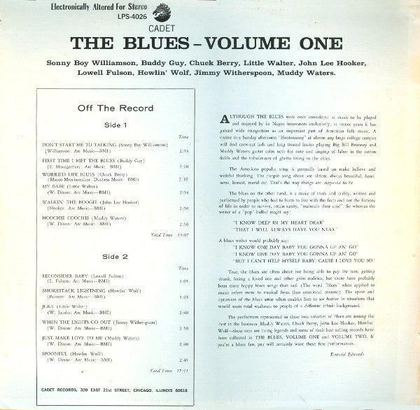 Image of Back Cover of LP - VG+/VG+ - VARIOUS, The Blues - Volume 1 (Cadet; CA 4026, US 1984 Reissue), Cut-out (Notched),  - 2926189E