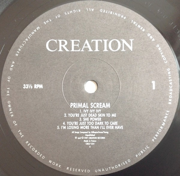 Image of Label Cover of 0526168E: LP - PRIMAL SCREAM, Primal Scream (Creation; CRELP054, UK 1989, Inner)   VG+/VG+