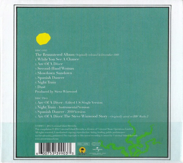 Image of Back Cover of 2xCD - VG+/VG+ - STEVE WINWOOD, Arc Of A Diver (Island Records; 5339903, Europe 2012, Double Digipak, Booklet, Deluxe Edition), ,  - 2216228C