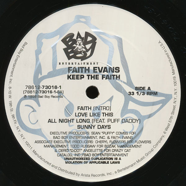 Image of Label Cover of 5144277S: 2xLP - FAITH EVANS, Keep The Faith (Bad Boy Entertainment; 78612-73016-1, US 1998, Picture Sleeve, Insert) Edge/corner wear, sticker to rear  VG/VG+