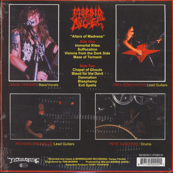 Image of Back Cover of 2854026S: LP - MORBID ANGEL, Altars Of Madness (Earache; MOSH011FDRUS, USA & Europe 2016 Reissue, Gatefold, Insert, Black Vinyl.)   NEW/NEW