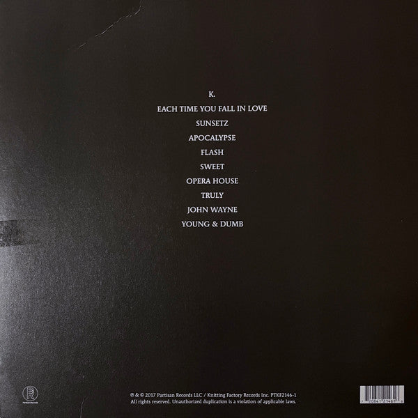 Image of Back Cover of LP - VG+/VG+ - CIGARETTES AFTER SEX, Cigarettes After Sex (Partisan Records; PTKF2146-1, Europe 2017, Inner, Small Circular Partisan Logo On Rear Sleeve.), Corner Bump,  - 3326098E