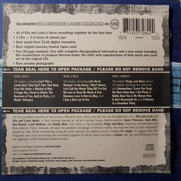 Image of Back Cover of 3xCD - M/M - ELLA FITZGERALD & LOUIS ARMSTRONG, The Complete Ella Fitzgerald & Louis Armstrong On Verve (Verve Records  ; 317 537 284-2, US 1997, Card Sleeve, 3 Inners and 2 Booklets), ,  - 4336294E