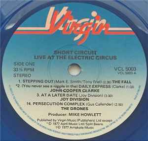 Image of Label Cover of 10" LP - VG/VG+ - VARIOUS - FALL, JOY DIVISION, BUZZCOCKS, Short Circuit Live At The Electric Circus (Virgin  ; VCL 5003, UK 1978, Inner, No Poster, No 7", Stickered Sleeve, Blue Vinyl), Edge Wear,  - 2626206E