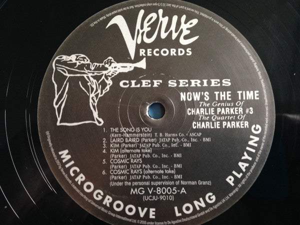 Image of Label Cover of LP - VG+/VG+ - THE QUARTET OF CHARLIE PARKER, Now's The Time (Verve Records  ; MGV-8005, UK 2016 Reissue, No Booklet, 180g), ,  - 2026083E