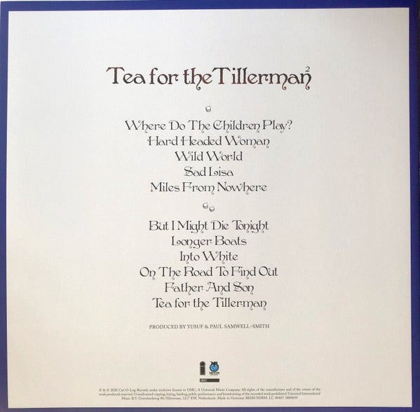 Image of Back Cover of LP - VG+/VG+ - CAT STEVENS/YUSUF ISLAM, Tea For The Tillerman  (Island Records  ; 0888695, Europe 2020, Embossed Gatefold Sleeve, Inner & Insert, 1/2 SPEED), ,  - 2916446C
