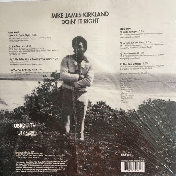 Image of Back Cover of 3545244S: LP - MIKE JAMES KIRKLAND, Doin' It Right (Luv N' Haight  ; LHLP030, US 2014 Reissue, Picture Sleeve, Red Vinyl)   VG+/VG+