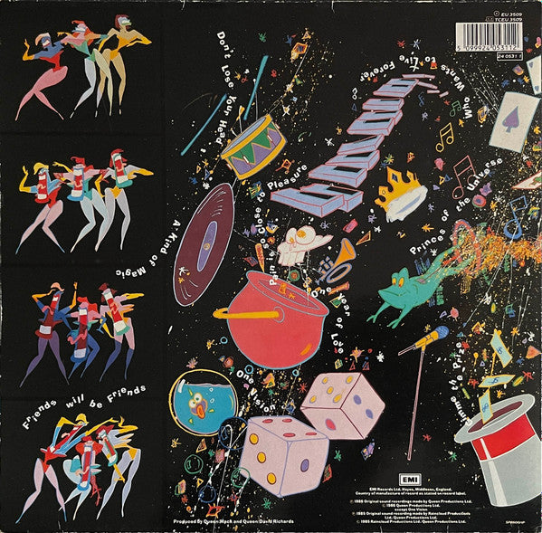 Image of Back Cover of LP - G+/VG - QUEEN, A Kind of Magic (EMI; EU 3509, UK 1986, Gatefold, Inner, DMM), Sticker Damage To Sleeve,  - 1526228E