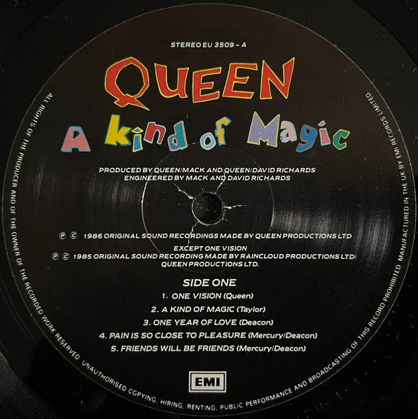 Image of Label Cover of LP - G+/VG - QUEEN, A Kind of Magic (EMI; EU 3509, UK 1986, Gatefold, Inner, DMM), Sticker Damage To Sleeve,  - 1526228E