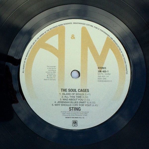 Image of Label Cover of 1514013C: LP - STING, The Soul Cages (A&M; 396 405-1, Europe 2016 Reissue)   VG+/VG+