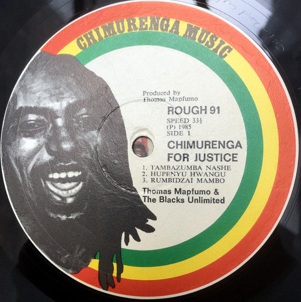 Image of Label Cover of LP - VG/VG+ - THOMAS MAPFUMO & THE BLACKS UNLIMITED, Chimurenga For Justice (Rough Trade; ROUGH91, UK 1985), Light blemish on sleeve.,  - 4226244E