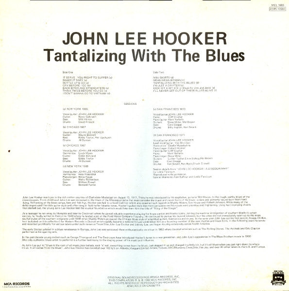 Image of Back Cover of LP - VG+/VG+ - JOHN LEE HOOKER, Tantalizing With The Blues (MCA Records  ; MCL 1686, UK 1982), ,  - 4026200E