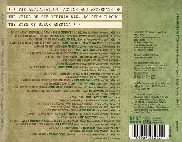 Image of Back Cover of 2615094C: CD - VARIOUS ARTISTS, A Soldier's Sad Story - Vietnam Through The Eyes Of Black America 1966-73 (Kent Soul  ; CDKEND 226, UK 2003)   VG+/VG+