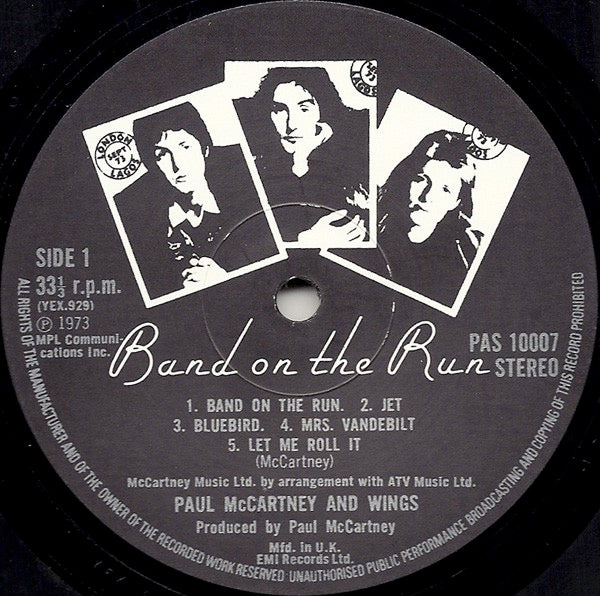 Image of Label Cover of LP - VG/VG - PAUL MCCARTNEY AND WINGS, Band On The Run (Apple Records MPL Communications Inc.; PAS 10007, UK 1975 Reissue, Inner With Four Rounded Corners, Poster), ,  - 2826389E