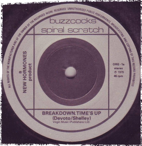 Image of Label Cover of 1124132E: 7" EP - BUZZCOCKS, Spiral Scratch (New Hormones; ORG 1, UK 1979 Reissue, Picture Sleeve, 2nd Issue, "With Howard Devoto") Very Strong VG+, Light Ring Wear  VG+/VG+