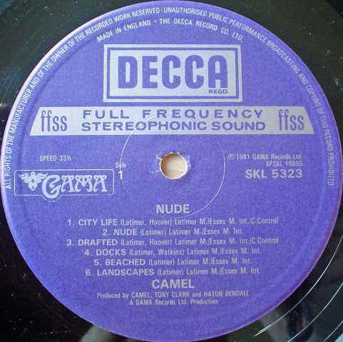 Image of Label Cover of LP - VG/VG - CAMEL, Nude (Decca ; SKL 5323, UK 1981, Gatefold), Strong VG, Split Seam, Company Inner,  - 2326150E