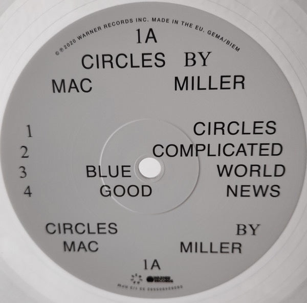 Image of Label Cover of 2xLP - NEW/NEW - MAC MILLER, Circles (Warner Records; 093624905592, Europe 2020, Poster, Clear Vinyl), , Circles is Mac Miller's sixth and final studio album. The album was conceived as a companion piece to 2018's full-length Swimming and was completed with the assistance of Jon Brion, with whom Miller worked on Swimming and was working on Circles at the time of his death. While sonically distinct from its predecessor, Circles contains many of the hallmarks for which Swimming was cri