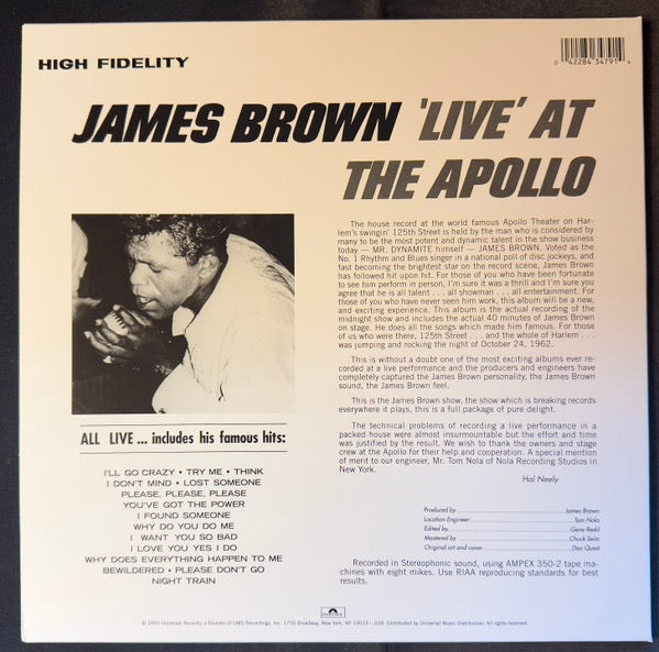 Image of Back Cover of LP - NEW/NEW - JAMES BROWN, 'Live' At The Apollo (Polydor; 422 843 479-1, Canada 2000s Reissue), ,  - 6056018S