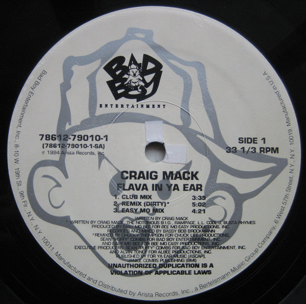 Image of Label Cover of 12" - VG/VG - CRAIG MACK, Flava In Ya Ear (Remix) (Bad Boy Entertainment ; 78612-79010-1, US 1994, Picture Sleeve), Light Marks only.,  - 2046079S