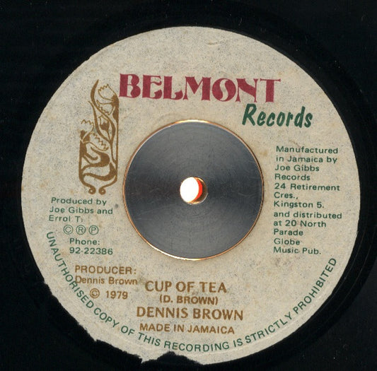 Image of Front Cover of 4715370C: 7" - DENNIS BROWN, Cup Of Tea (Belmont; , Jamaica 1979) Light marks only.  /VG+