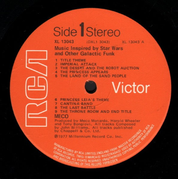 Image of Label Cover of LP - VG/VG - MECO, Music Inspired By 'Star Wars' And Other Galactic Funk (RCA Victor; XL 13043 , UK 1977), A few small creases to sleeve.,  - 3816231C