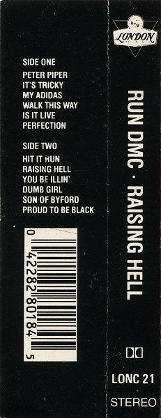 Image of Back Cover of Cassette - VG+/VG+ - RUN-DMC, Raising Hell (London Records  ; LONC 21, UK 1986), ,  - 2316002C