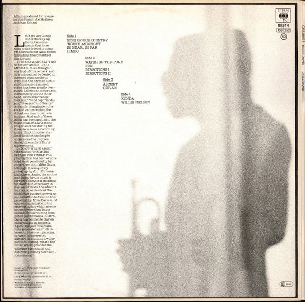 Image of Back Cover of 2xLP - VG/VG - MILES DAVIS, Directions (CBS; 88514, UK 1981, Gatefold), ,  - 2826044E
