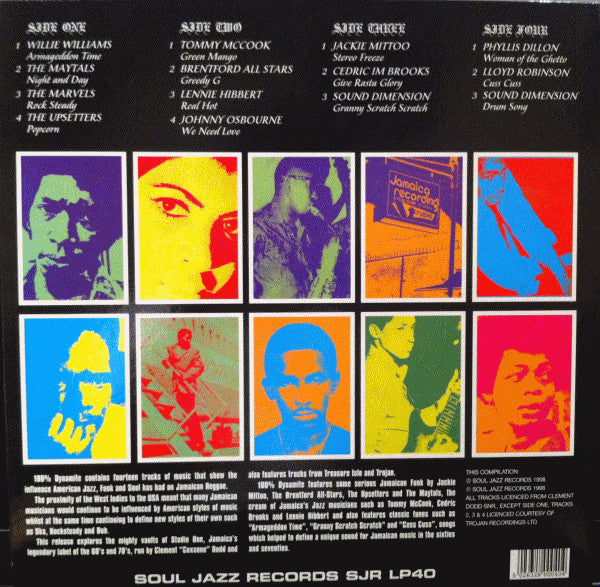 Image of Back Cover of 2xLP - F/G+ - VARIOUS ARTISTS, 100% Dynamite (Soul Jazz Records; SJR LP 40, UK 1998), Lots of marks on both records, play ok. Heavy wear on sleeve, still in one piece.,  - 1946210S