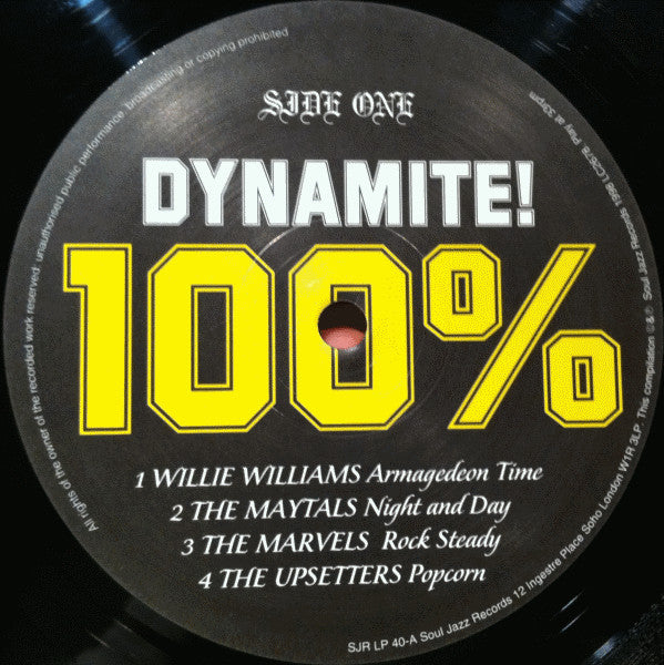 Image of Label Cover of 2xLP - F/G+ - VARIOUS ARTISTS, 100% Dynamite (Soul Jazz Records; SJR LP 40, UK 1998), Lots of marks on both records, play ok. Heavy wear on sleeve, still in one piece.,  - 1946210S