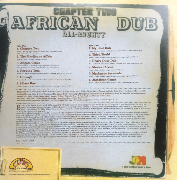 Image of Back Cover of LP - VG+/VG+ - JOE GIBBS & THE PROFESSIONALS, African Dub - All Mighty - Chapter Two (Joe Gibbs Record Globe ; JGLP200, UK 2000s Reissue), ,  - 3126291E