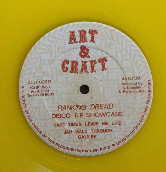 Image of Front Cover of 4615094C: 12" EP - RANKING DREAD, Disco E.P. Showcase (Art & Craft ; ACD 006, UK 1980, Plain Sleeve, Yellow Vinyl)   /VG+