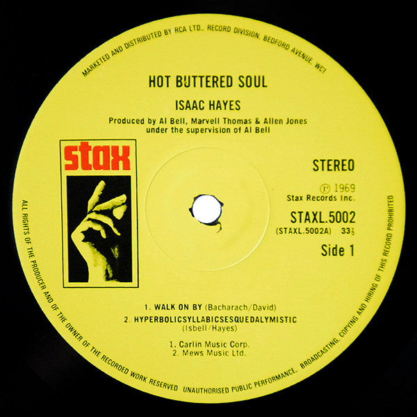 Image of Label Cover of LP - VG/VG - ISAAC HAYES, Hot Buttered Soul (Stax; STAXL5002, UK 1981 Reissue), ,  - 4246090S