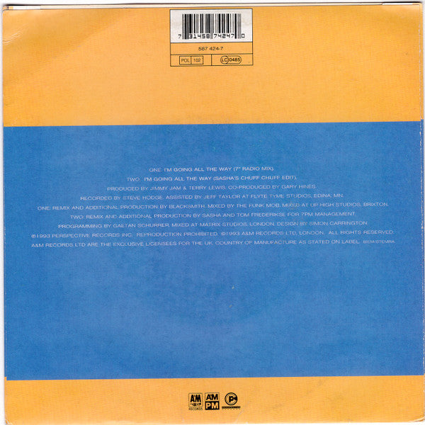 Image of Back Cover of 7" - VG/VG+ - SOUNDS OF BLACKNESS, I'm Going All The Way (7" Radio Mix) / I'm Going All The Way (Sasha's Chuff Chuff Edit) (A&M Records ; 587 424-7, UK 1993, Picture Sleeve), Sleeve has some wear,  - 3416281C