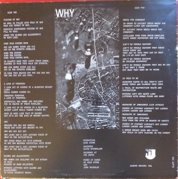 Image of Back Cover of LP - G+/VG - DISCHARGE, Why (Clay Records ; PLATE 2, UK 1981), Edge Wear, Sticker Damage to Sleeve,  - 2526390E